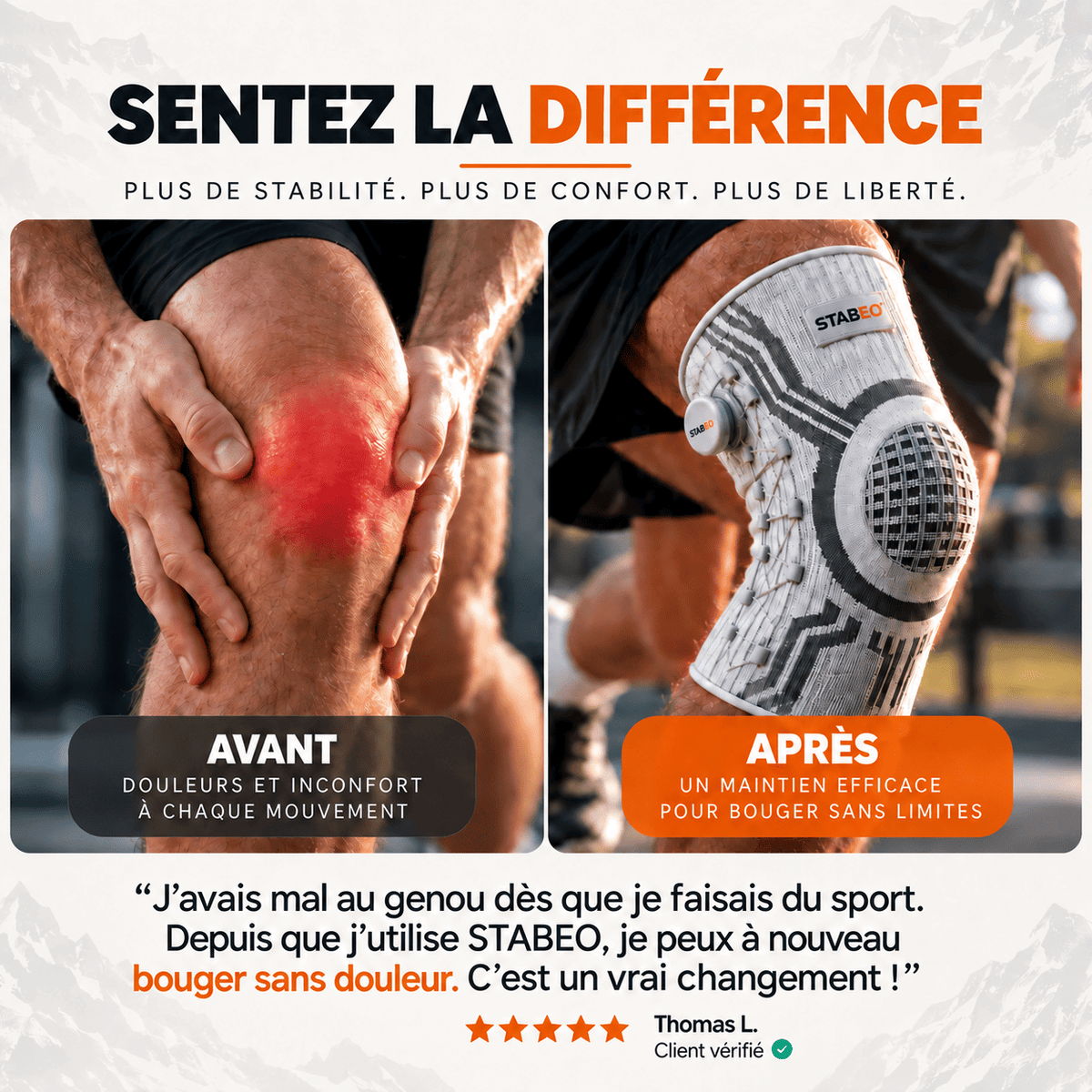 STABEO™ — Genouillère de maintien sportif ajustable